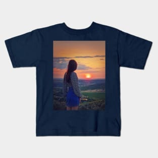 girl watching the sunset Kids T-Shirt